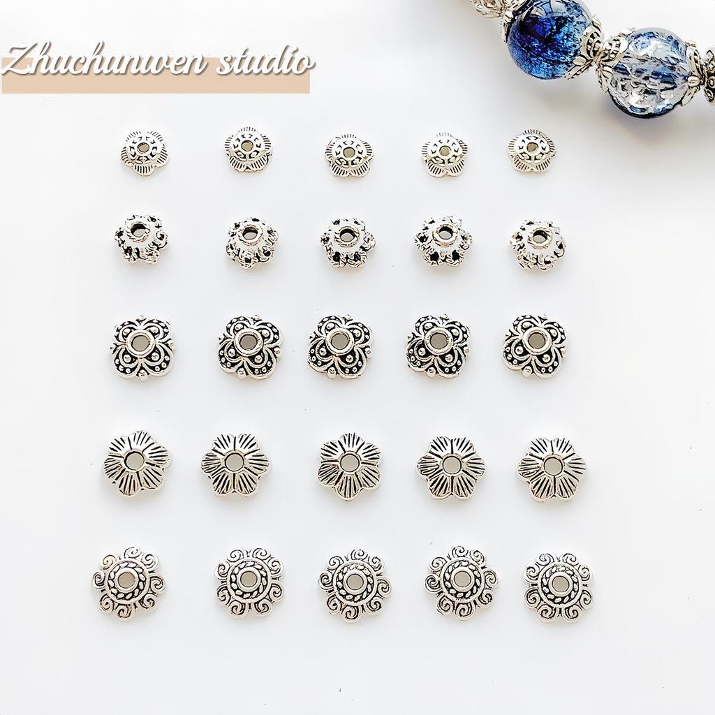 Retro Distressed Alloy Antique Silver Flower Spacer Bead Cap for DIY Bracelet & Necklace Making