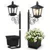 2 In 1 Outdoor Solar Lamp Post Light With Flower Planter, IP54 Metal Street Light Freestanding & Wall Mount Decorative Planter Lamp For Front Door