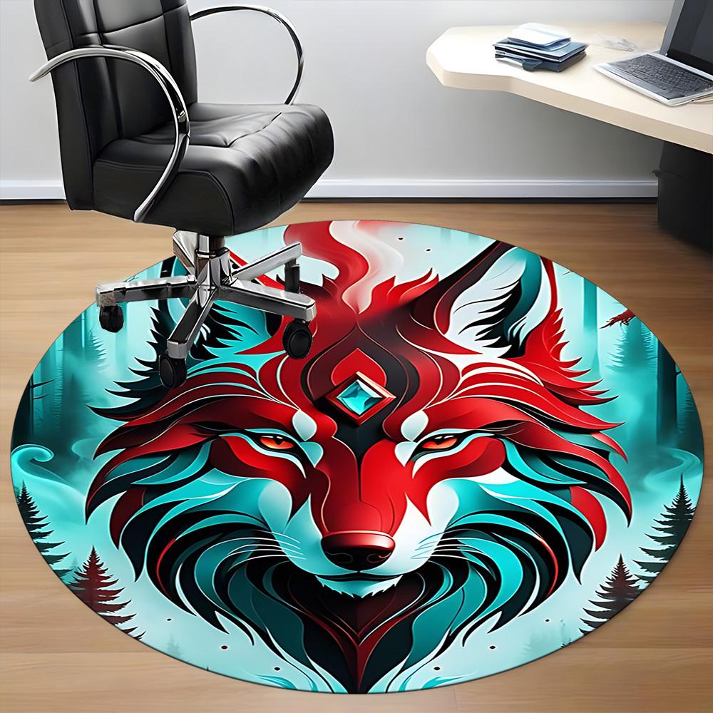 1PC Wolf Forest Office Round Area Rug, Indoor Mat Suitable ForOffice, Under Office Chairs Bedroom Living Room Home Decor, Room Deco f048