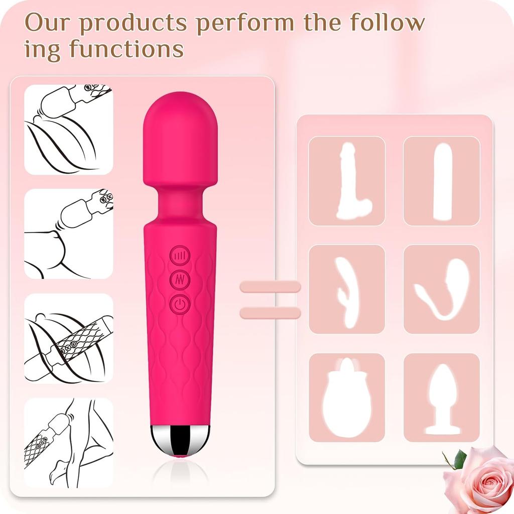 Vibrator Wand,Adult Sex toy Wand, G Spot Dildo, Clit Vibrator, Sex Vibrators,Clitoris Stimulation,with 8 Speeds & 20 Patterns, Quiet,Fully Waterproof