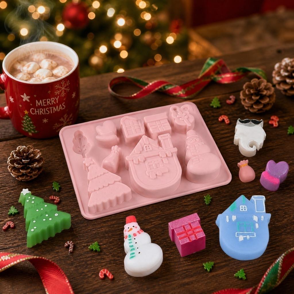 Christmas Silicone Candy Mold Cartoon Chocolate Mold DIY Home Use Candy Cheese Mold Flexible Non-Stick Baking Mold for Holiday Treats