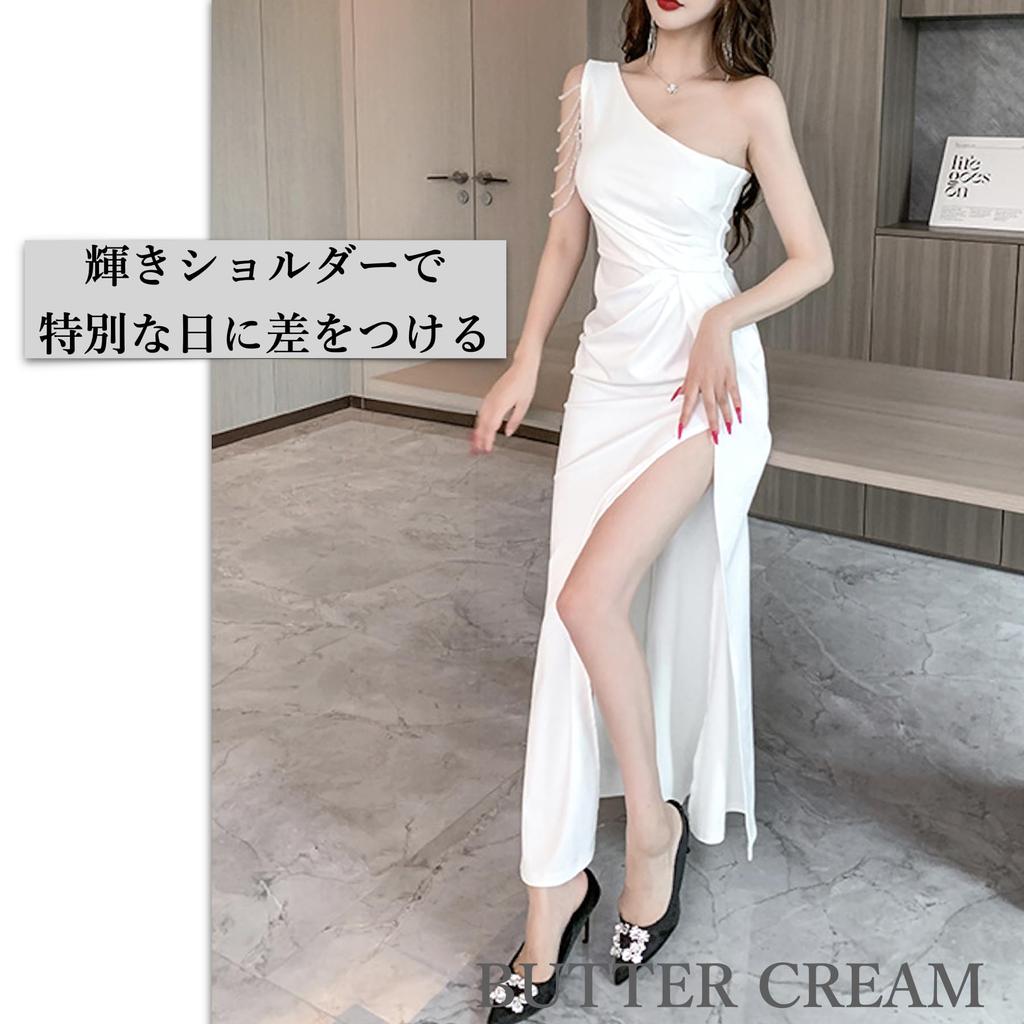 Butter Cream Long Cabaret Sexy Mermaid Size M Women's Dress, Dress, One-Shoulder, Slit, Style, Hostess, Club, Party, Gorgeous, White, Spring, Summer,