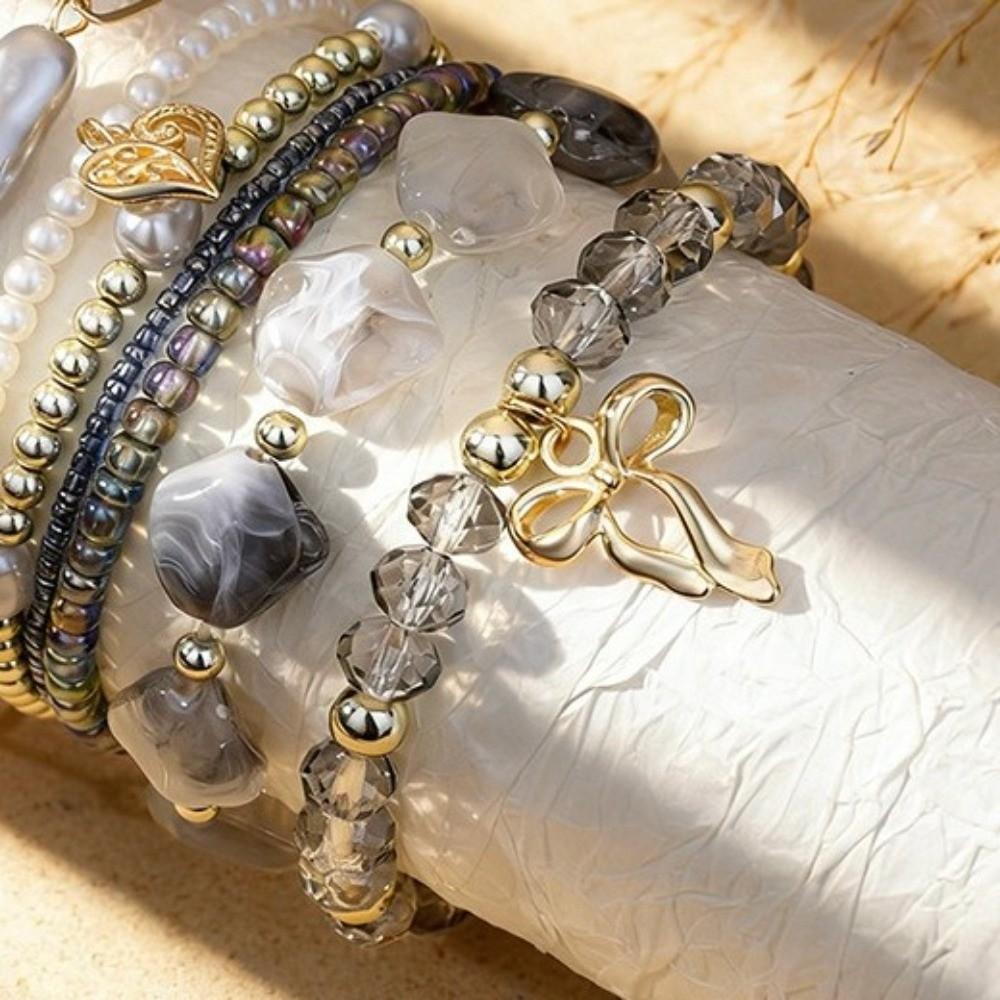 Trendy Imitation Pearl Boho Bracelet Stackable Glass Beads Beads Bracelet Multi-layer Design Strand Bracelet Party Jewelry