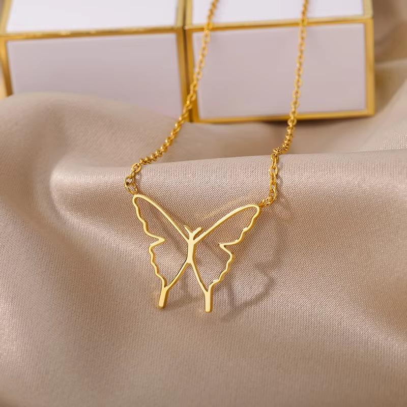 Simple new hollow butterfly pendant k stainless steel butterfly collarbone chain necklace female popular jewelry
