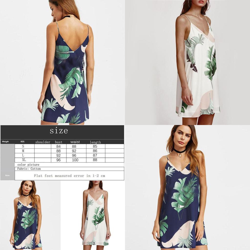 Sidefeel Women V Neck Halter Tropical Plants Printed Casual Dress For Elegant Summer Occasions