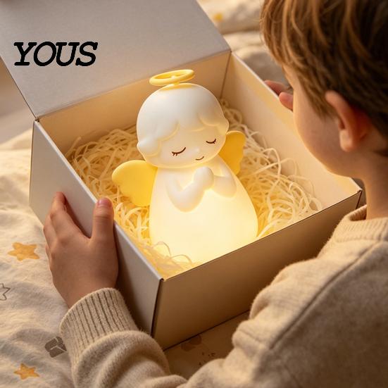 Adjustable Brightness Night Lamp Angel Tap Light, Squishy Bedside Lamp, 7 Color Changing 3?Level Dimmable LED Ambient USB Charging Light with