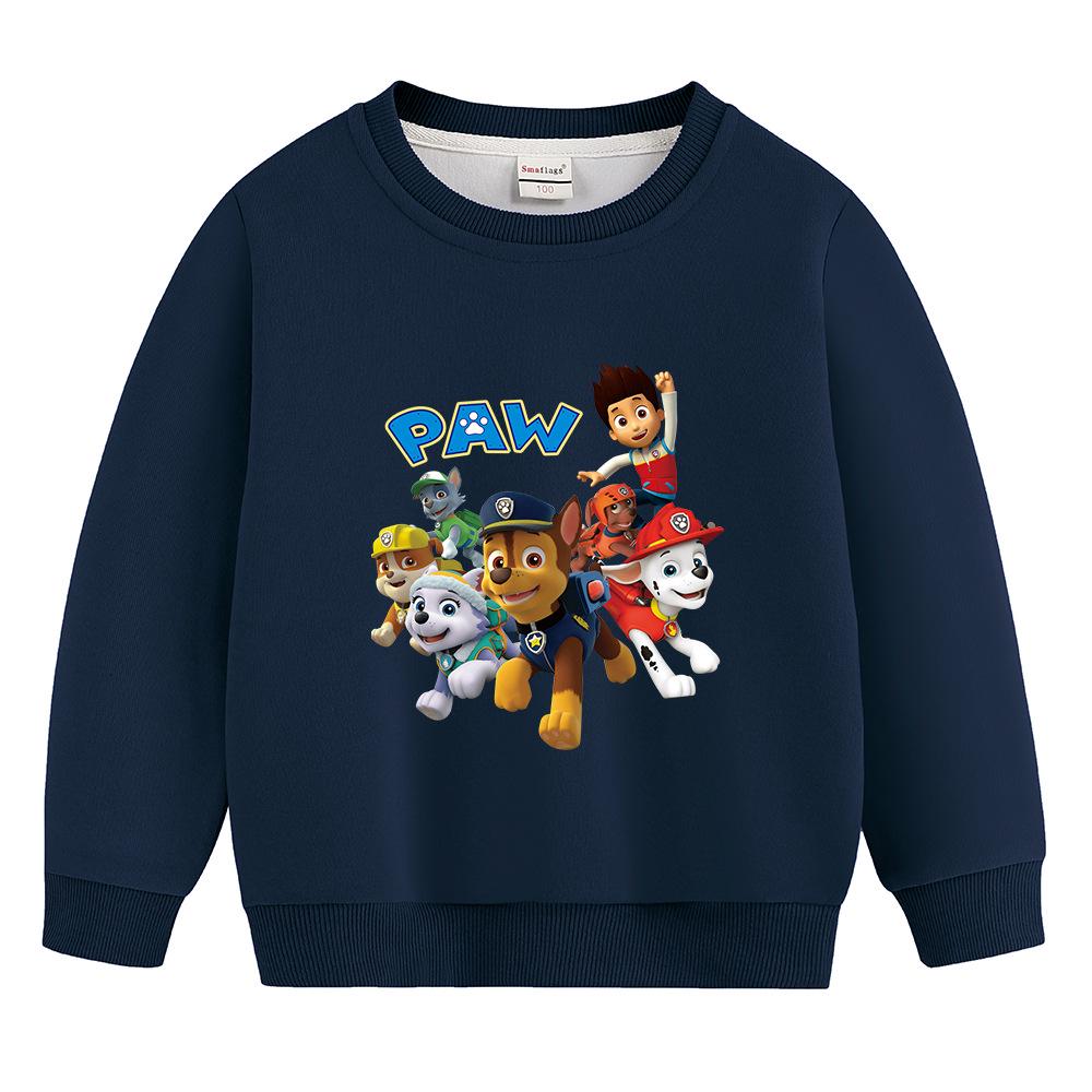 Paw Patrol Boys' 2025 Autumn Korean Style Plus Velvet Hoodie - Round Neck Pullover