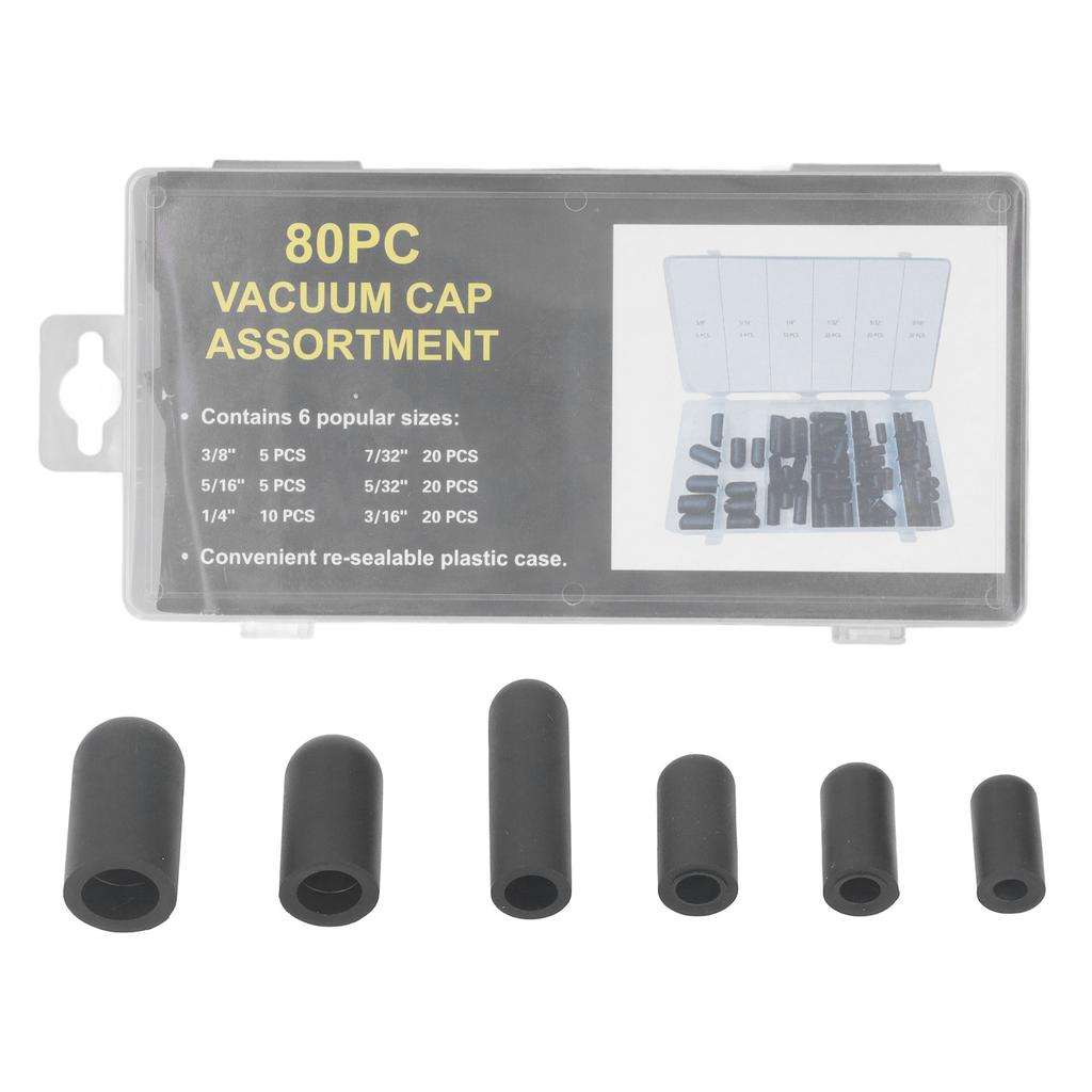 80 Stück Vakuum-Hutstopfen Sortimentskit Gummi Hochtemperaturbeständig Auslaufsicher Vakuum-Hut 5/32 Zoll bis 3/8 Zoll Schwarz