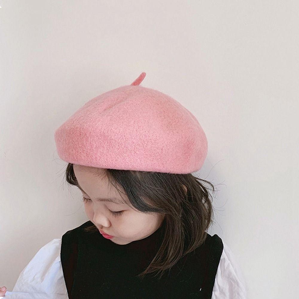 Color Flattish Cap Kids Caps Warm Hat Girl Beret Baby Wool Hat Children's Beret Children's Caps