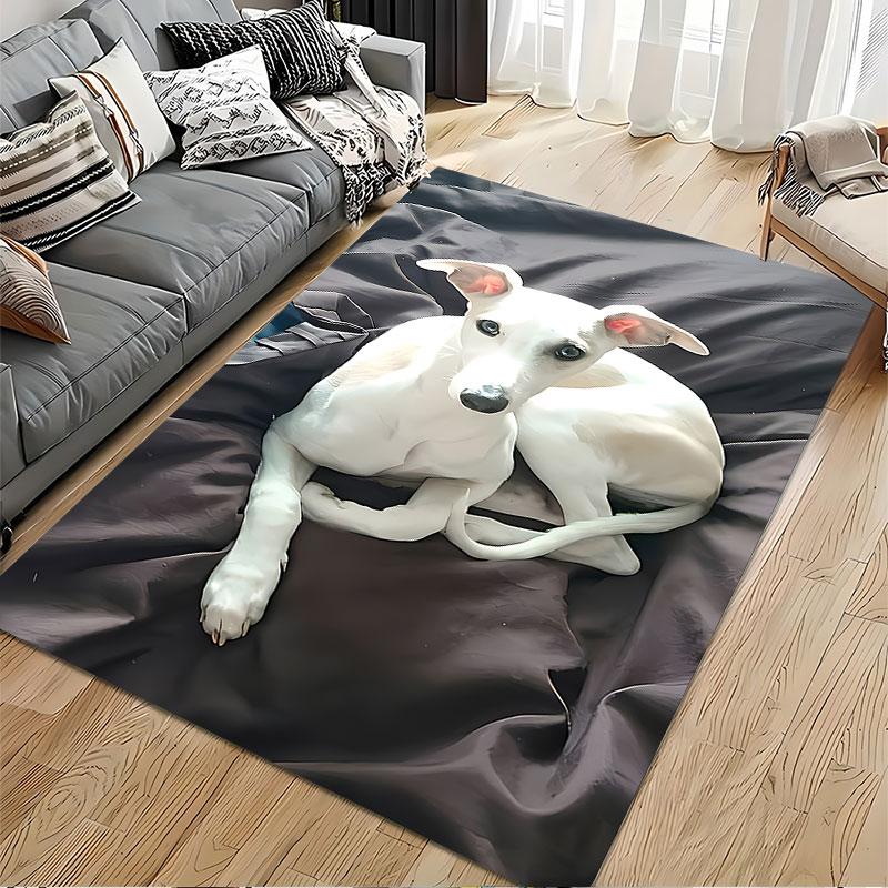White Greyhound On Black Fabric Suitable As a Non-slip Mat for the Living Room or Bedroom Sofa