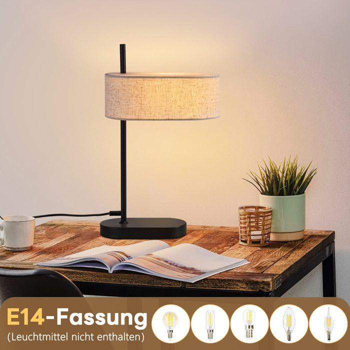 Lampe de table - NETTLIFE - vintage - E14 - Abat-jour tissu noir - 44,5 cm