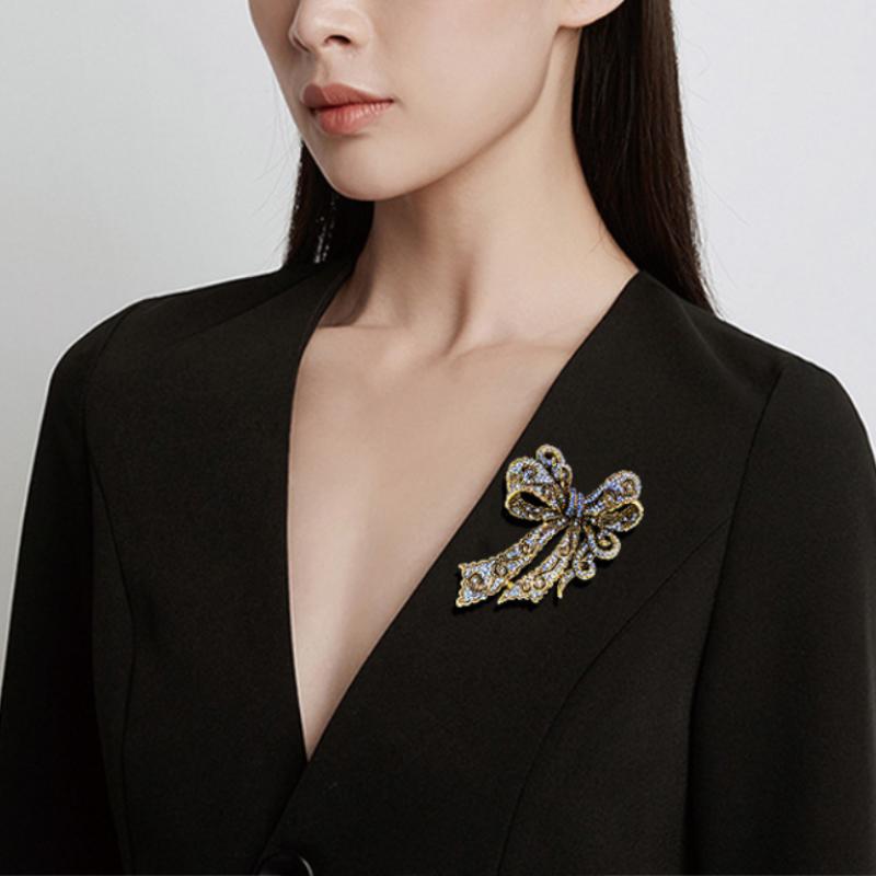 Baroque Luxury Rhinestone Bow Design Brooch Party Favors Jewelry Suit Coat Skirt Decoration Gift