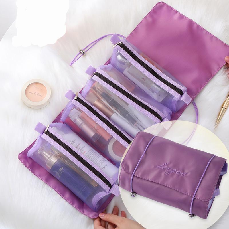 4-in-1 Hanging Toiletry Bag Travel Toiletries-Foldable Compact Cosmetic Kit Quick Roll Up Removable Dividers Makeup Organizer