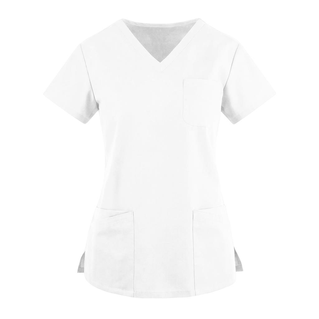 Women's Fashionable Loose-Fit Short-Sleeve V-Neck Pocket Blouse With Slit