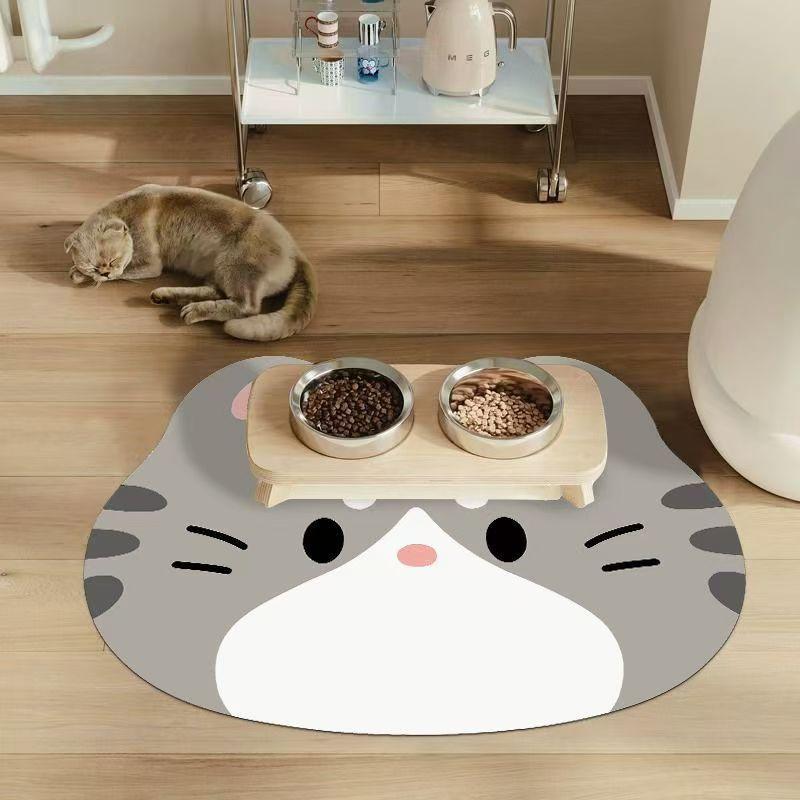 Absorbent Mud Pet Feeding Mat Cartoon for Cats and Dogs Non Slip Waterproof Placemat for Indoor Mealtime