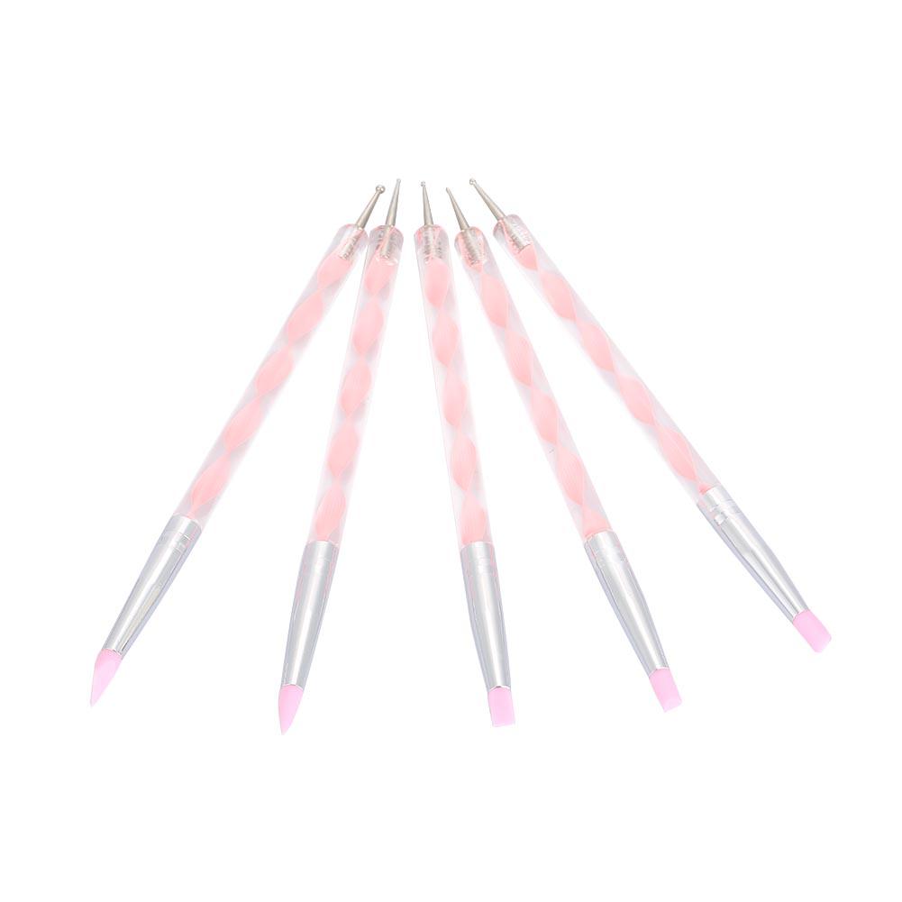 5pcs Dual ended Carving Sculptur Pen Set Silicone Head Dotting Pen Manicure Nail Art Tool Pink