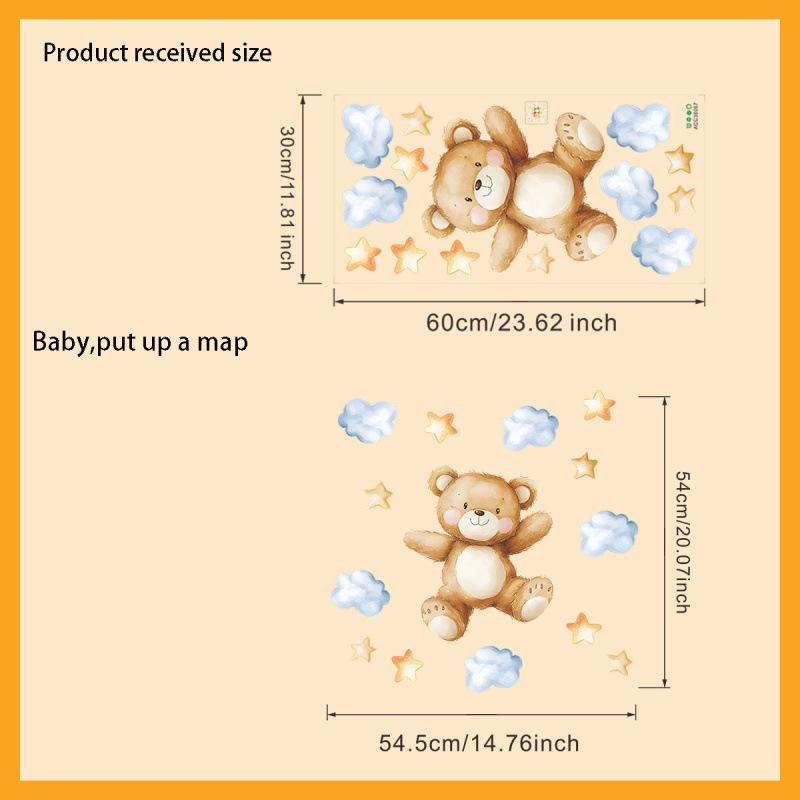 Cartoon Bear Cloud Star Wall Stickers for Kids Room Nursery Home Decor Self Adhesive Removable Wall Decals