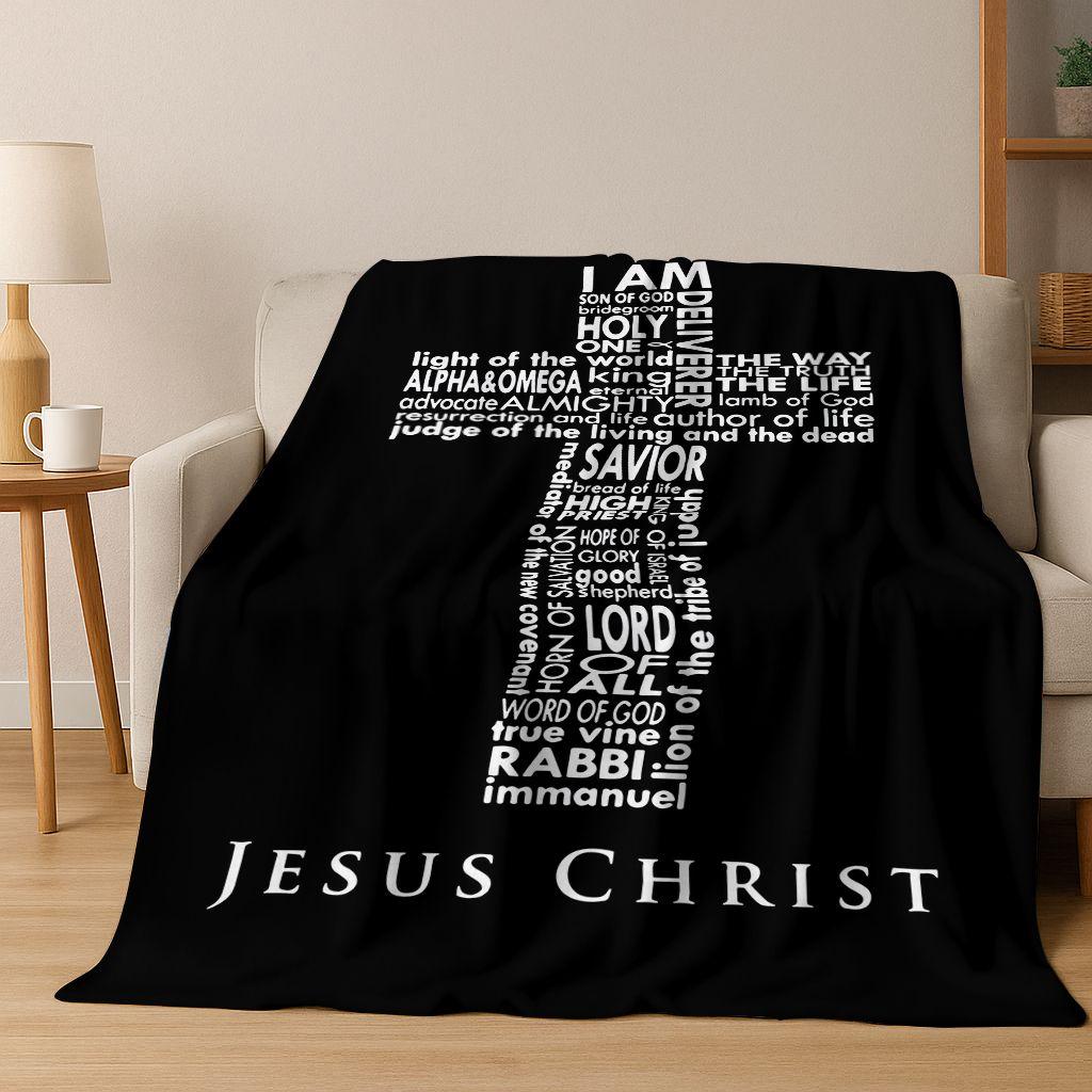 New Belief Cross Holy Bible Pray Jesus Flannel Blanket,Cozy Soft Throw Blanket for Home Bedroom Bed Sofa Picnic Cover Kids Gift