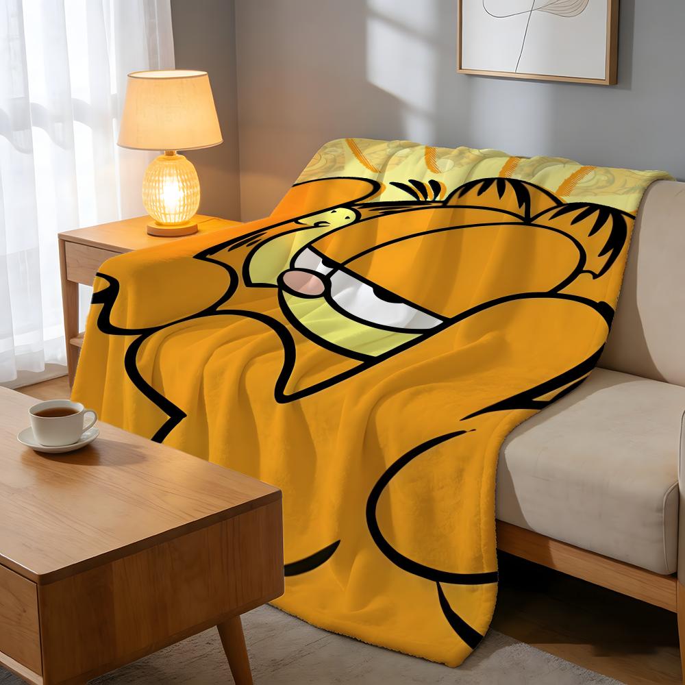 Throw High-Density Short Plush Blanket For Sofa Nap Air-Conditioned Room Soft Skin-Friendly YELLOW CAT G-Garfield