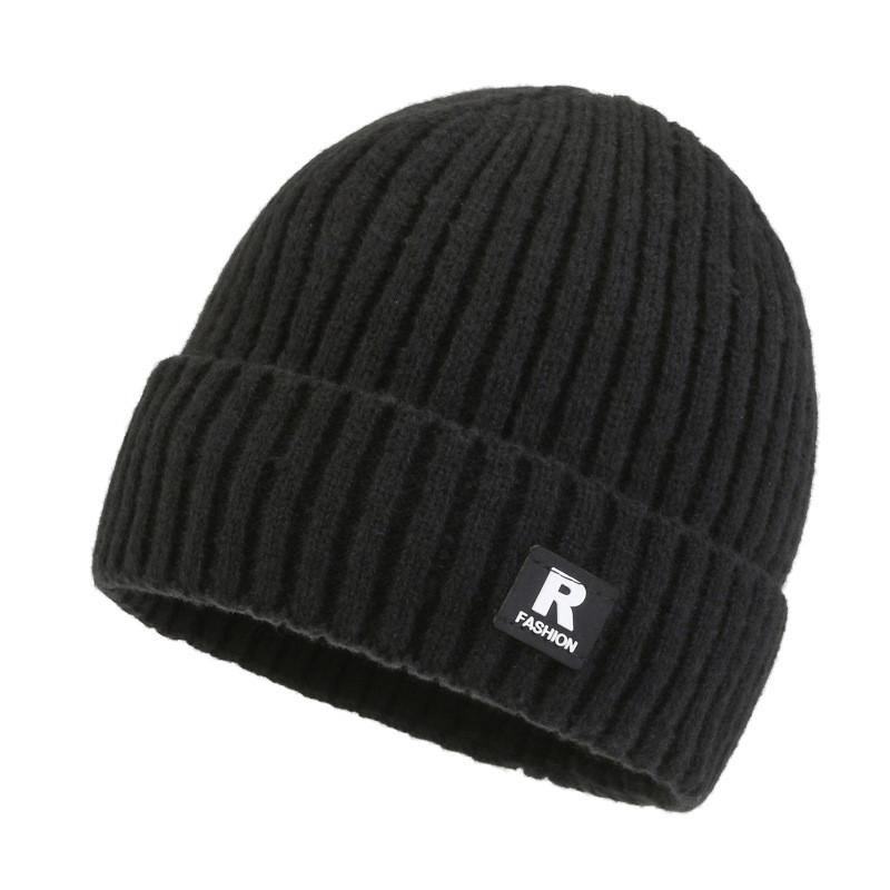Knitted Hat For Men With Letter R Design Warm Windproof Winter Cap For Casual Style