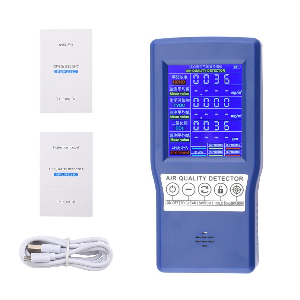 Détecteur de qualité de l'air portable Formaldéhyde TVOC Détecteur PM2.5 Dioxyde de Carbone Détecteur de qualité de l'air Fiable Numérique Capteur de CO2 Compteur Affichage Numérique