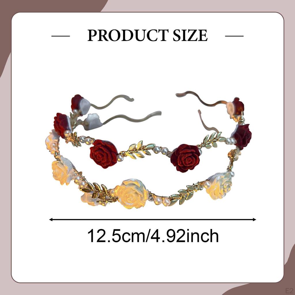 2 Pieces Floral Headbands Set Ornaments Hair Hoops for Show Party Bridal Wedding