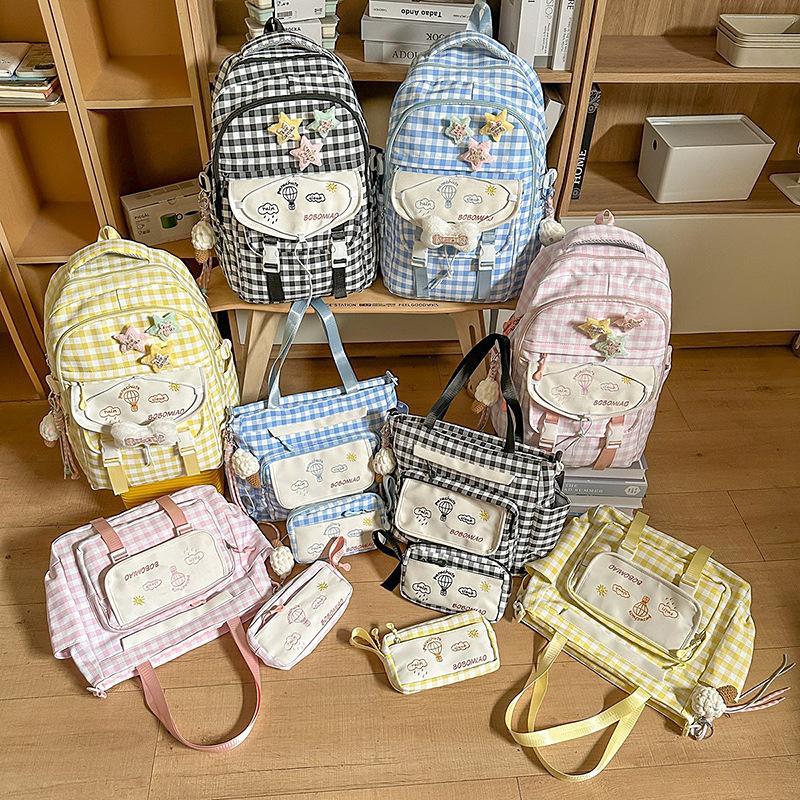 Zaino1011 zaino scuola media ragazze studenti liceo carino piccolo fresco scozzese zaino casual grande capacità set da tre pezzi