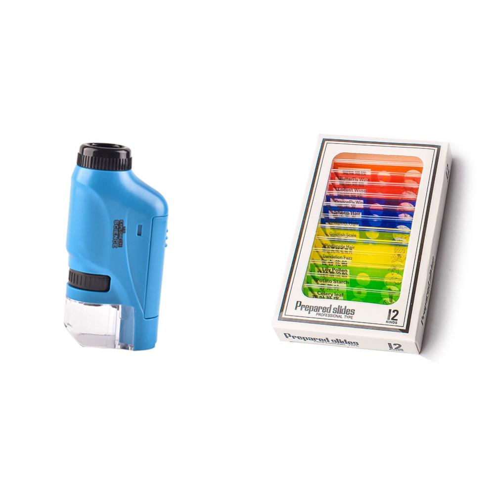Kid Science Experiment Pocket Microscope Toy Kit 60-120x Educational Mini Handheld Microscope with Light For Children