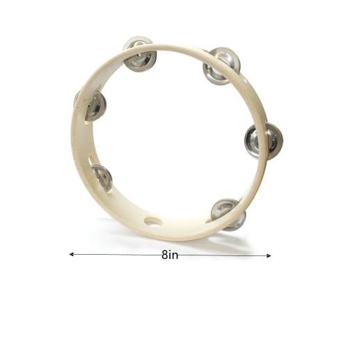 GYWHOOFT Portable 8-inch Tambourine, Handheld Wooden Headless Tambourine with Metal Bell and Single Row Jingle, Musical Percussion Toy