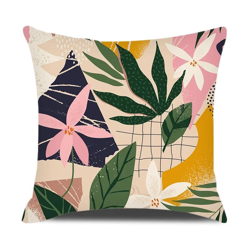 Modern Style Cushion Cover Abstraction Geometric Floral Plant Printed Pillow Cover Home Sofa Chair Decorative Pillowcase 45*45Cm