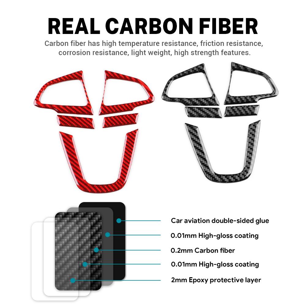 For Ford Focus SE Ecoboost 2015 2016 2017 2018 Real Soft Carbon Fiber Sticker LHD RHD Car Steering Wheel Button Frame Trim