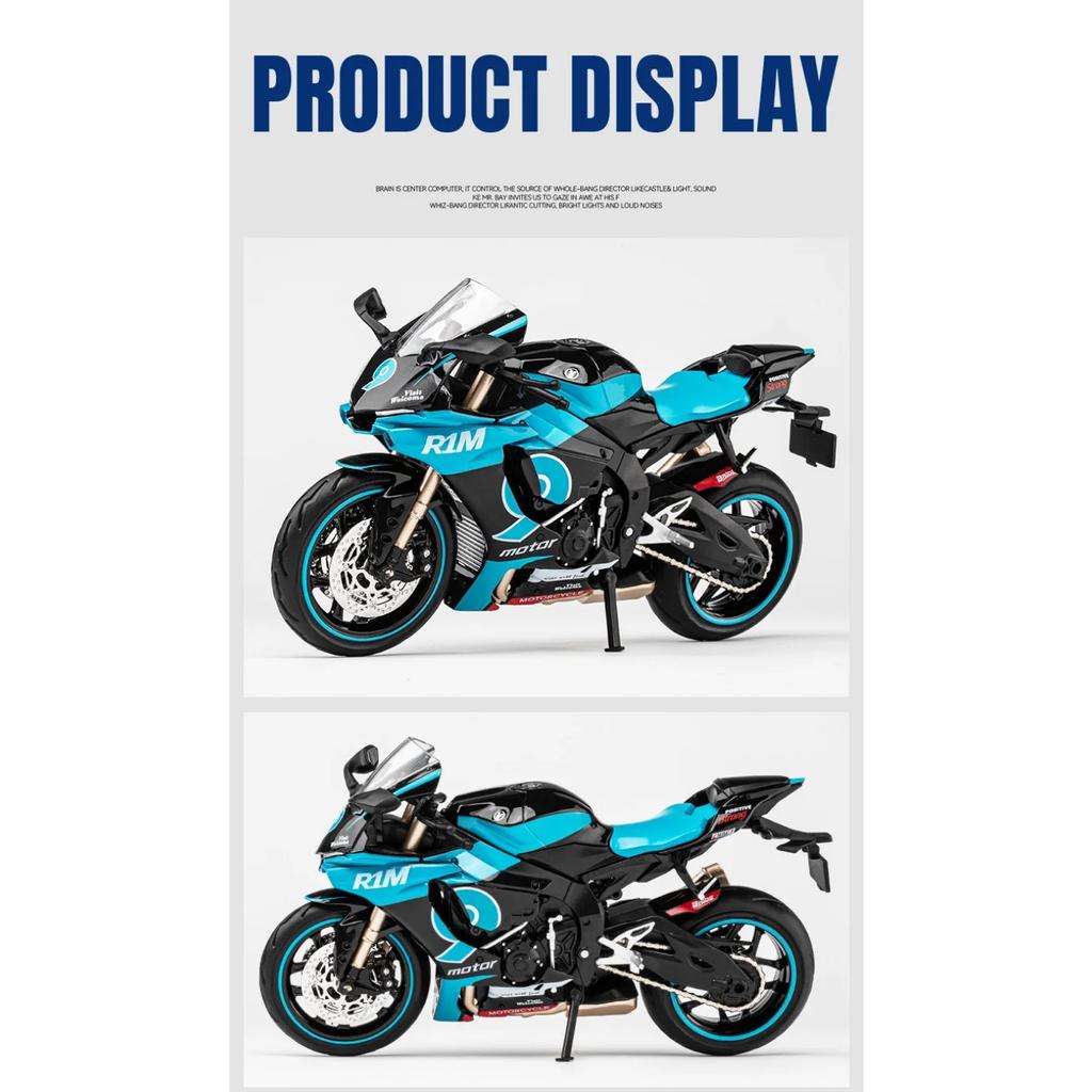 1/12 Yamaha YZF-R1M Alloy Racing Motorcycle Model Simulation Diecast Metal Cross-Country Motorcycle Model Sound and Light Kids Toy Gift