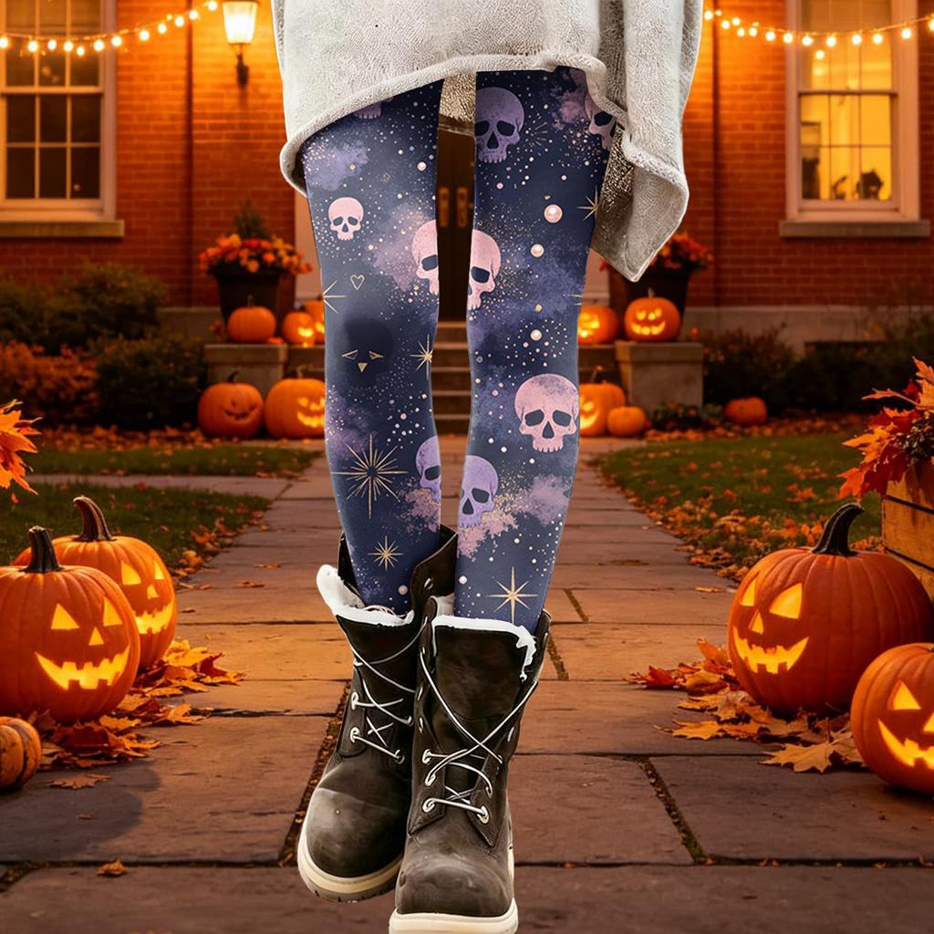 Women's Halloween Printed Stretchy Leggings Pants for Cozy Casual Home Wear