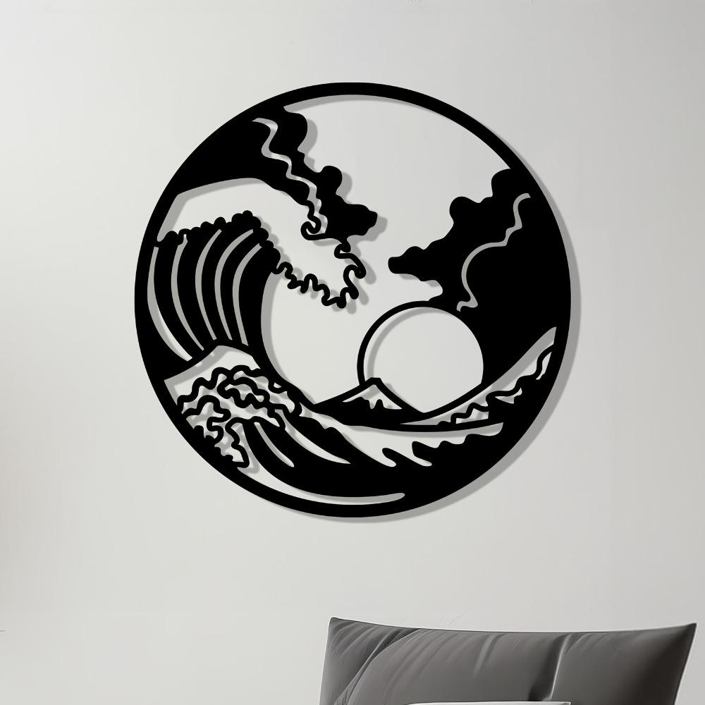 1pc Great Wave Metal Wall Art, Iconic Iron Statue Mural for Beach Party, Ocean Decor, Coastal Home, Backyard Fence, Weather Resistant Nautical Gift