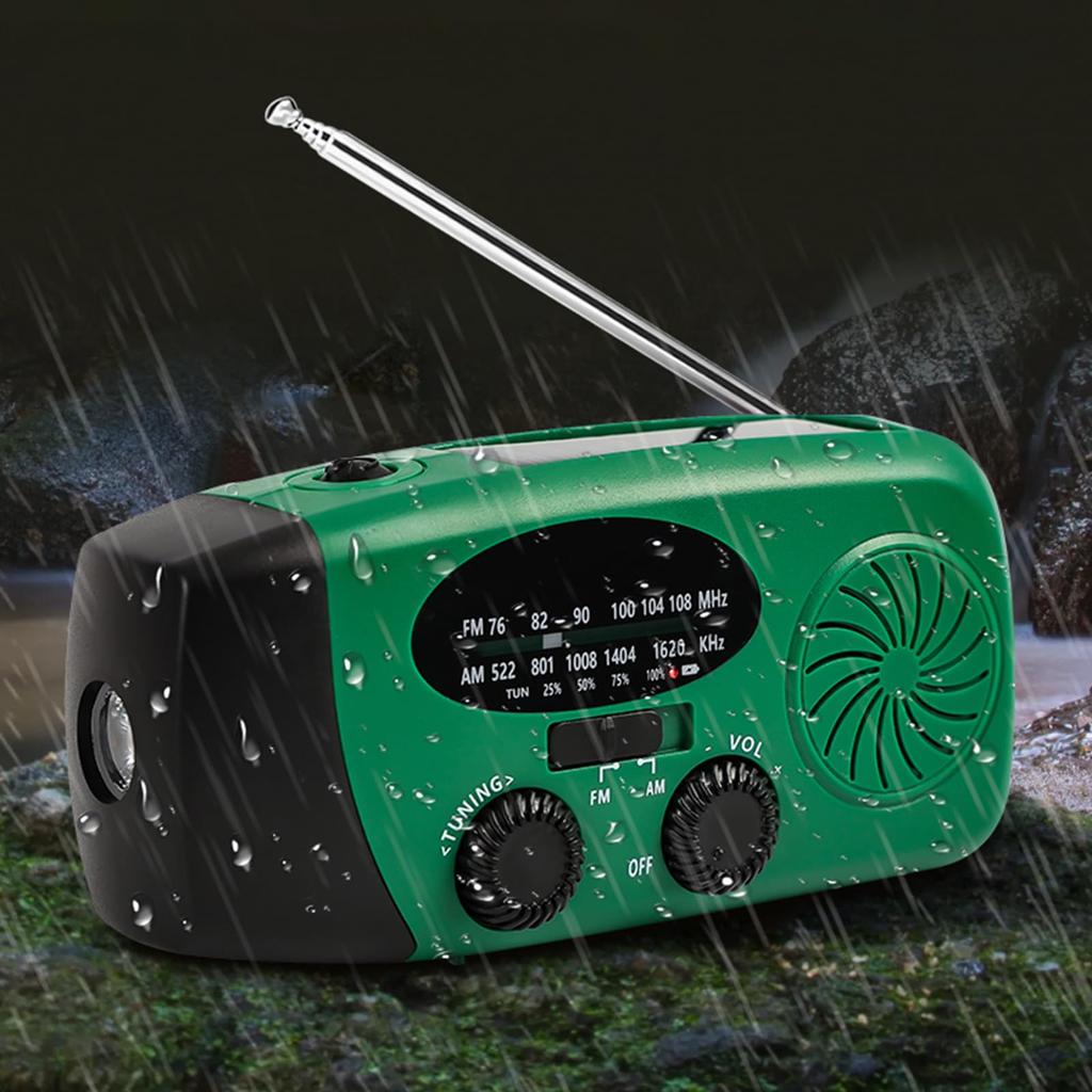 Multifunkční nouzové rádio s baterkou, přenosné s vysokou kapacitou 6000 mAh, nabíjení smartphonu, nabíjení klikou, solární nabíjení, LED světlo,