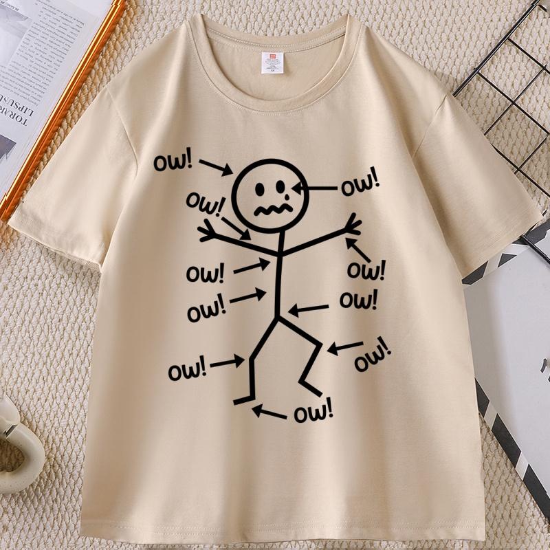 Funny Stick Figure Ow TShirt Sarcastic Pain Humor Graphic Tee Unisex Printed Graphic Tees Streetwear Clothing Unisexs Clothes
