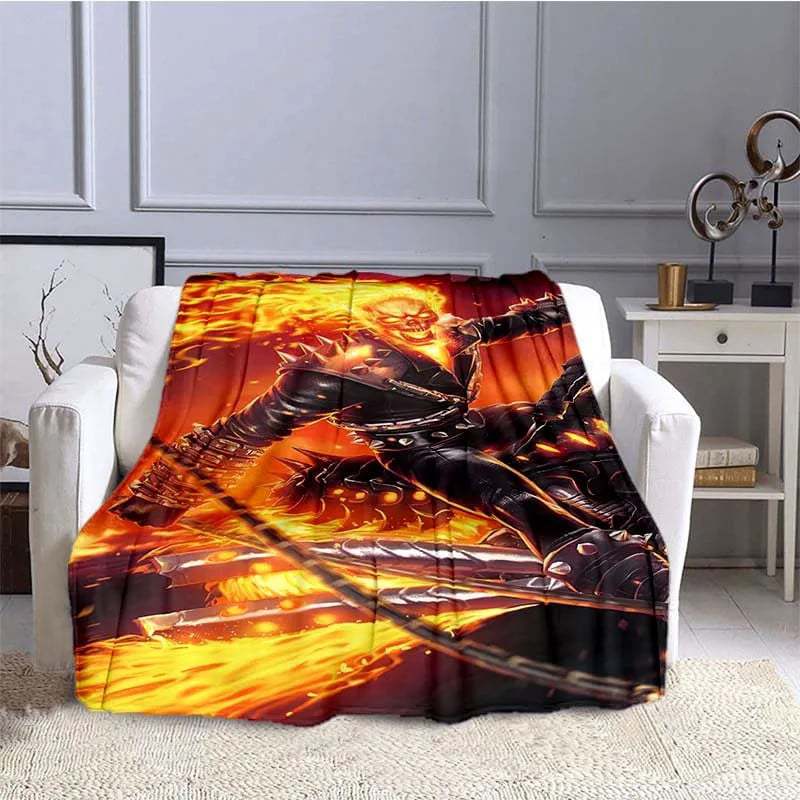 Flame Skeleton Motorcycle digital-printed polyester Bedroom velvet flannel cover blanket Fleece soft cover blankets for beds