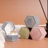 Hexagonal Ring Box with Gold-Tone Decorative Pattern, Velvety-Covered Case for Ring Storage and Gift Presentation
