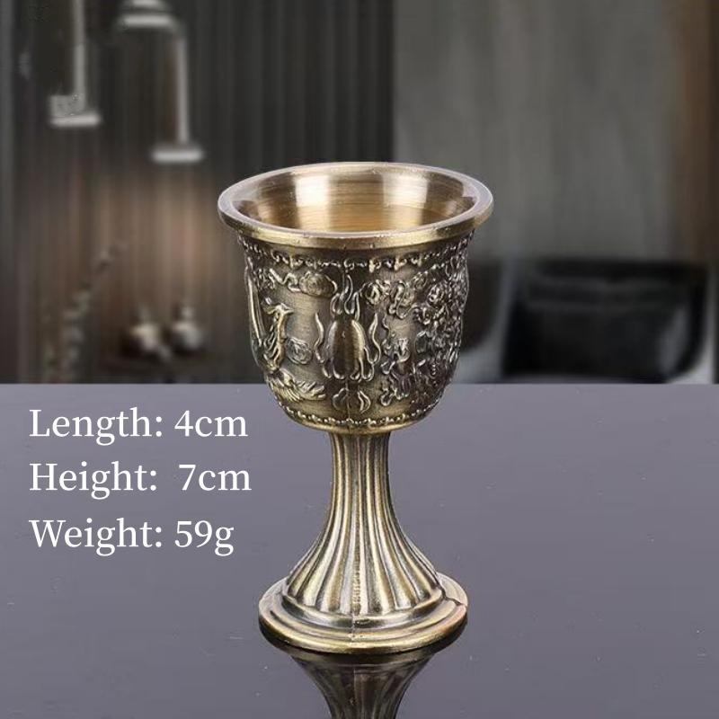 European Vintage Wine Glasses,Carved Mini Spirit Vodka Cup,Bronze Alloy Portable Spirits Goblet,Wedding Decoration, 30ml,1pcs