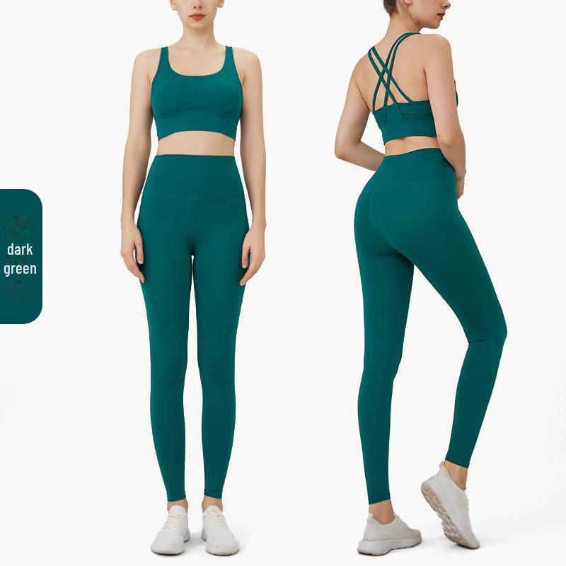 "Letní jógová souprava s kříženými zády": Kalhoty a top s vysokým pasem a zvedajícím hýždě