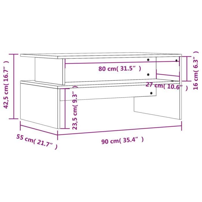 VidaXL Table basse blanc 90x55x42,5 cm bois d'ingénierie 834278