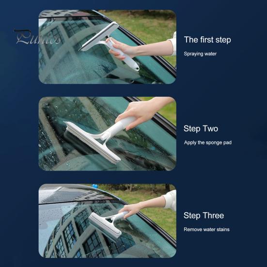 Streak-free Window Cleaning Scraper Glass Wiper 3-In-1 with Spray Bottle Surface Cleaner Tool Ergonomic Handle All-Purpose Integrated