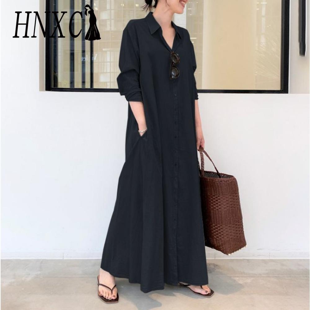 HNXC Women's Long Shirt Dress Made of 100% Cotton Sizes: S-5XL Casual Dresses