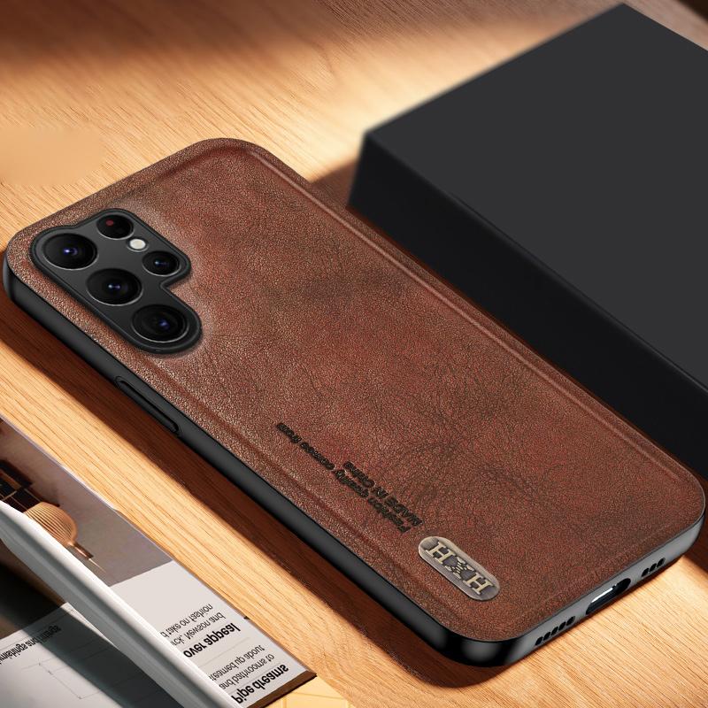 

Matte Phone Case for Samsung Galaxy S24 Ultra TPU+PU Phone Cover Work with Magnetic Car Holder Brown