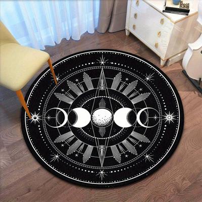 1pc Gothic Moon Phase Round Rug - Polyester Crystal Velvet, Non-slip, Washable Indoor Rug for Bedroom, Living Room