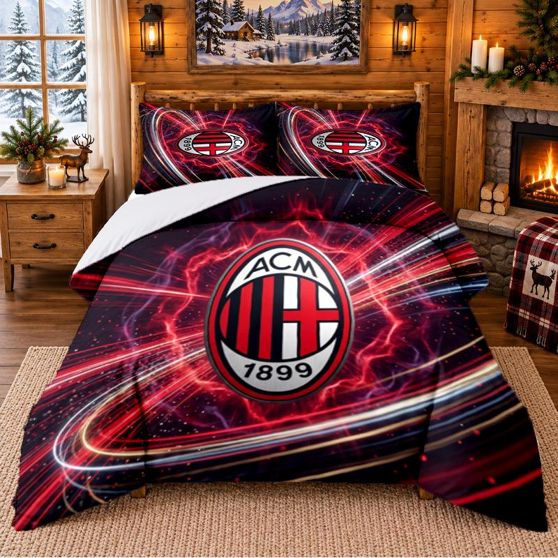 Printed 3Pcs Bedding Set AC Milan Pattern Bed Sheet Pillowcase For Bedroom Decor