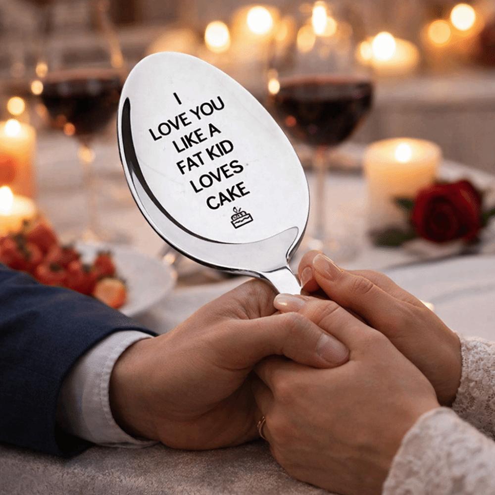 Engraved Design Key of Love Spoon Personalized Text Love Letter Spoon  Romantic Gift
