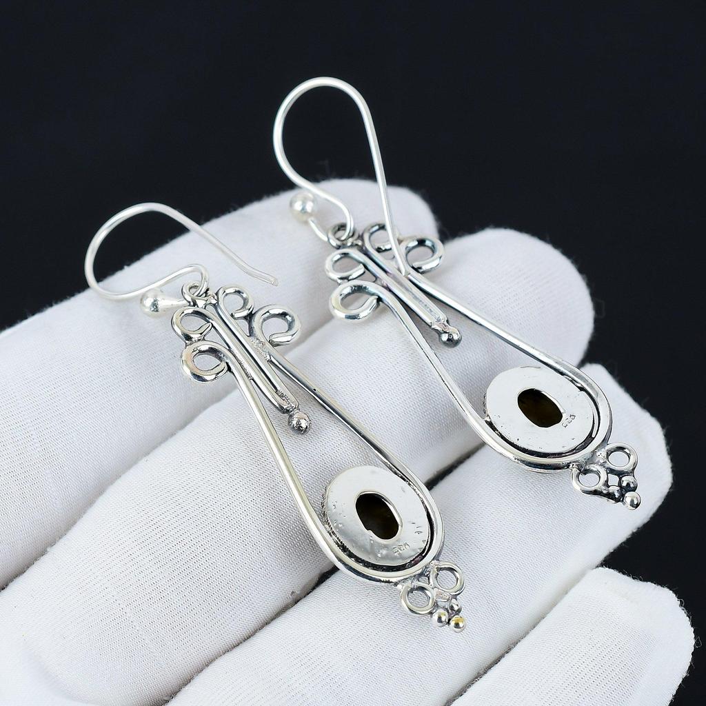 Ohrringe aus natürlichem Labradorit-Edelstein, 925er Sterlingsilber-Ohrring, handgefertigter Boho-Silberschmuck Hängeohrringe, Muttertagsgeschenke
