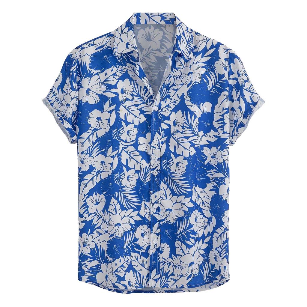 Men's Hawaiian Shirts Summer Casual Hawaiian Vacation Printed Button Lapel Short Sleeve Shirts Men's Short Sleeve Shirts