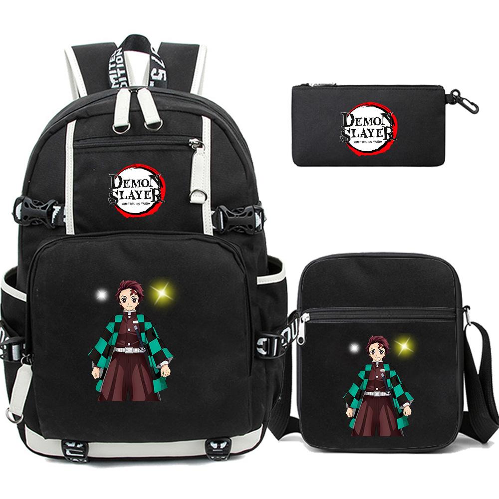 3Pcs/set Cartoon Demon Slayer Printed Backpack Large Capacity Bookbag Student School Bag Outdoor Laptop Travel Bag